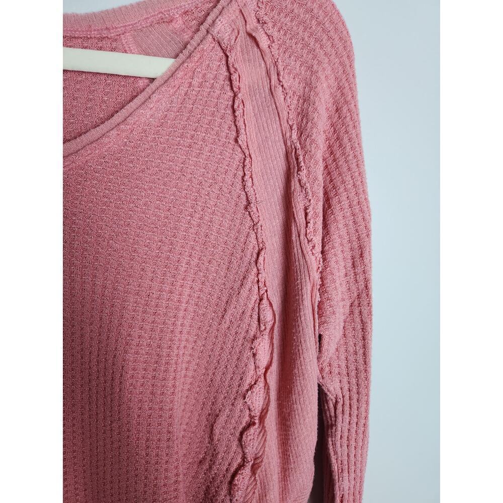 Free People Thermal Waffle knit sz XS pink exposed seams beach boho festival - Picture 2 of 7